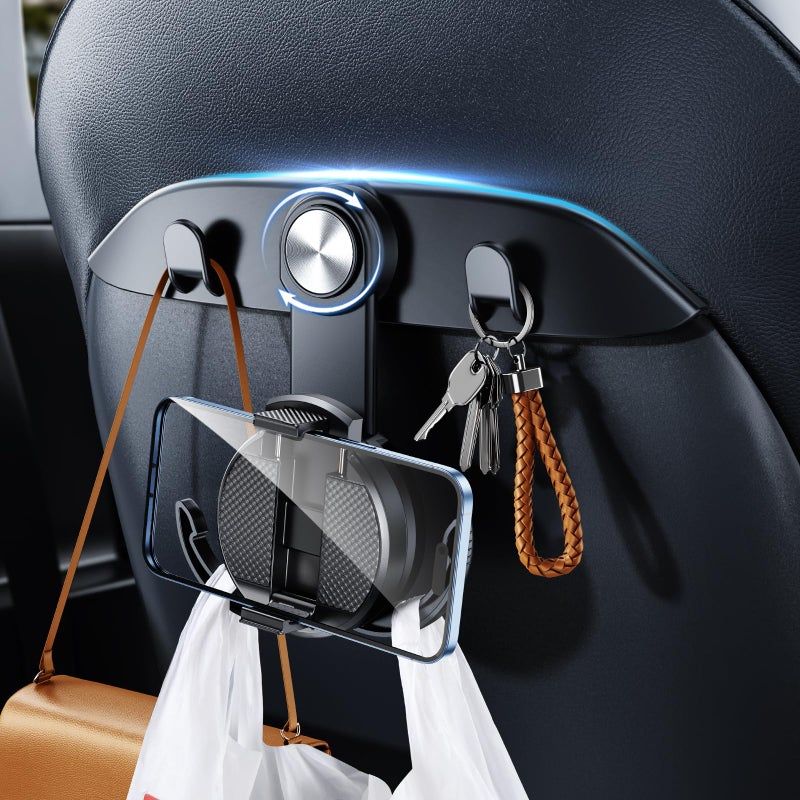 DICMKY 1 Pack Tesla Hooks & Phone Mount for Tesla Model Y(Juniper) Model 3(Highland) Accessories 2026 2025 2024 2023 2022 2021  Multifunction Clip Phone Holder| Car Seat Back Storage Hook Purse/Bag - Image 1